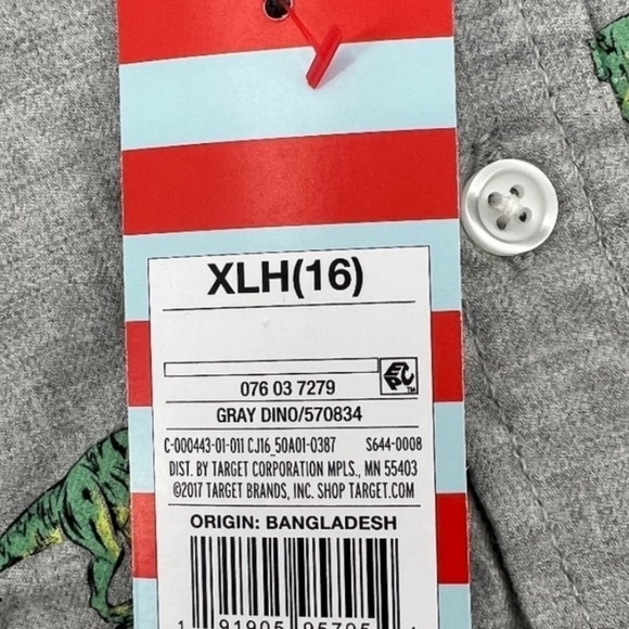NWT Cat & Jack Gray Surfing Dinosaur Print Button Up Shirt Size XL Husky Boy's - Picture 6 of 8